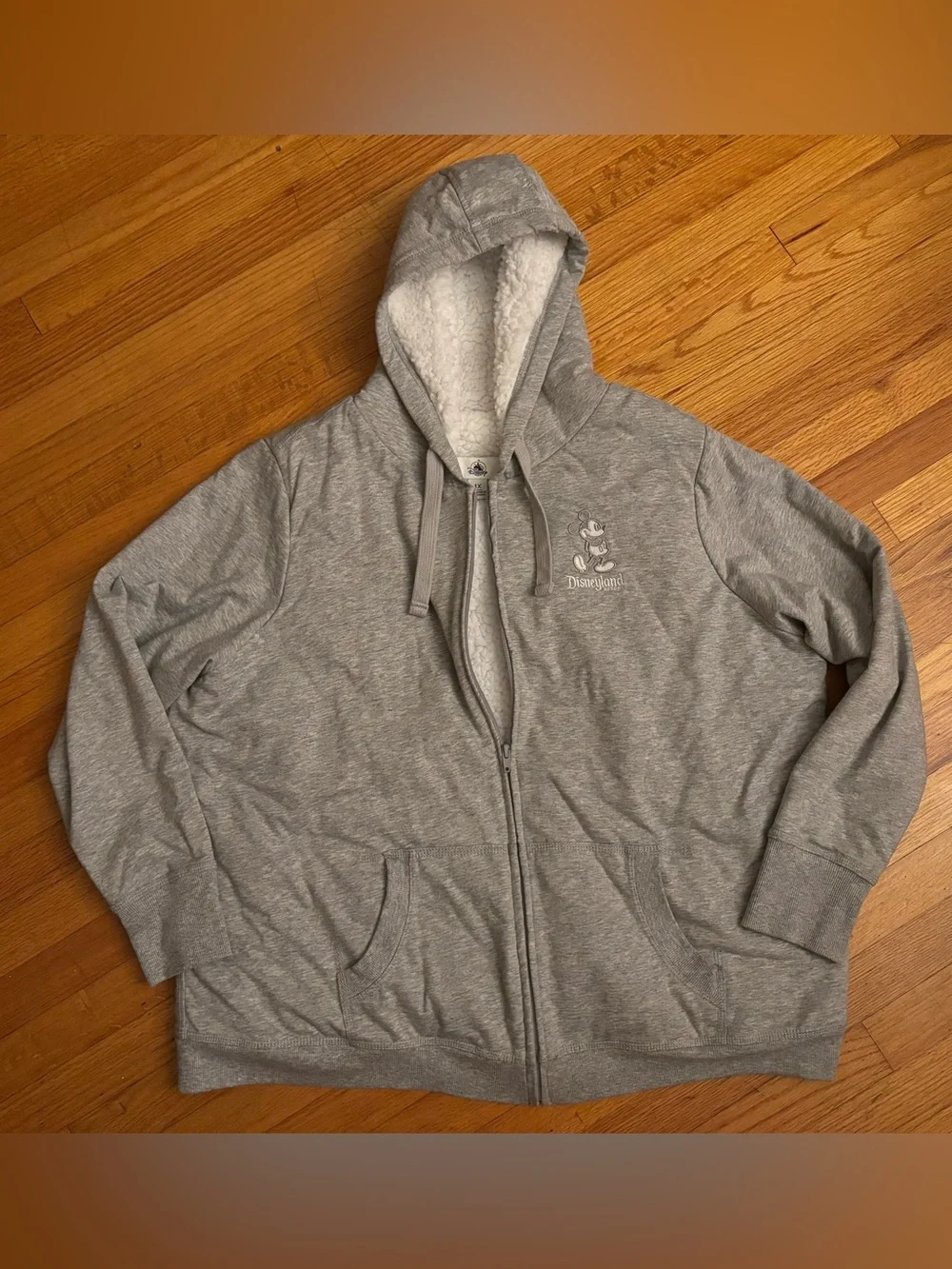Disneyland Resort Mickey Gray Jacket Fleece Sherpa Lined Full Zip Hoodie 1X